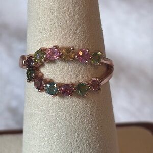 925 Multi Tourmaline 18k Rose Gold over Sterling Silver Ring Genuine Gemstone